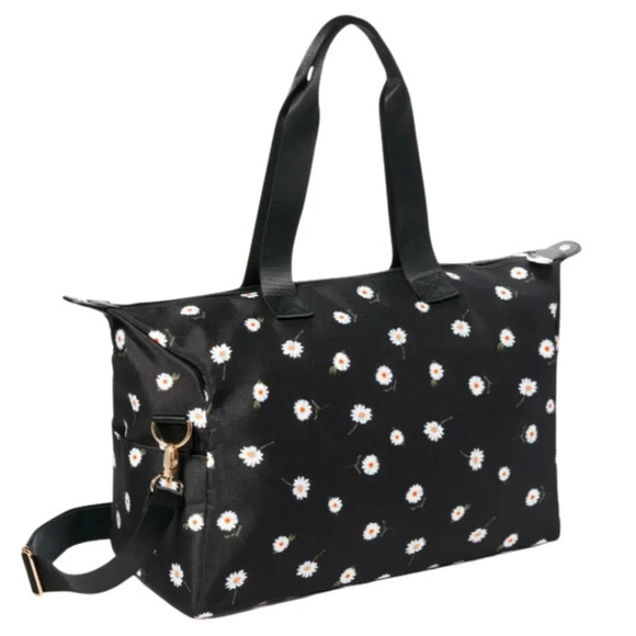 Alice + Olivia Fabric Daisy Duffle Bag Black FabFitFun Travel Weekender Vacation - Picture 1 of 12